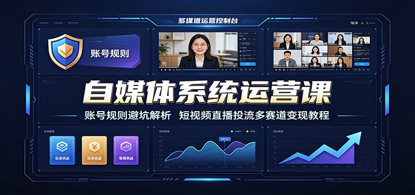 自媒体系统运营课：账号规则避坑解析，短视频直播投流多赛道变现教程-超级会员网