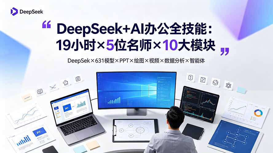 DeepSeek+AI办公全技能：19小时×5位名师×10大模块，DeepSeek×631模型×PPT×绘图×视频×数据分析×智能体-超级会员网