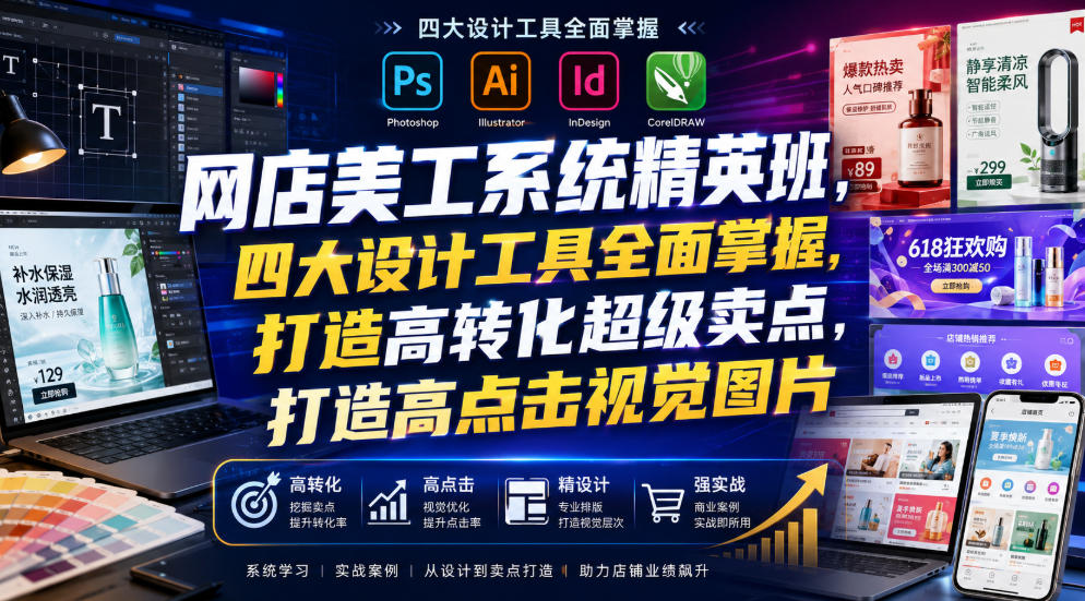 网店美工系统精英班，四大设计工具全面掌握，打造高转化超级卖点，打造高点击视觉图片(2026年7月)-超级会员网
