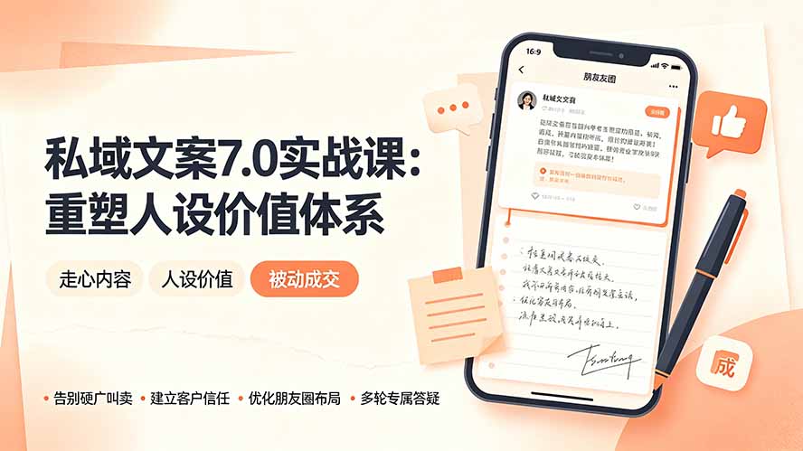 私域文案实战课7.0：重塑人设价值体系｜-告别硬广推销×走心内容×自我价值塑造，实现被动成交-超级会员网