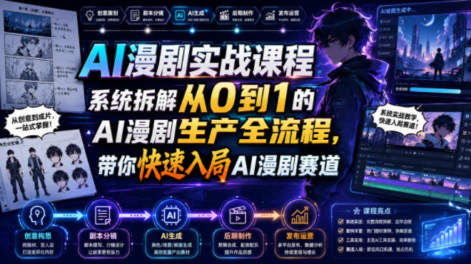 AI漫剧实战课程，系统拆解从0到1的AI漫剧生产全流程，带你快速入局AI漫剧赛道-超级会员网