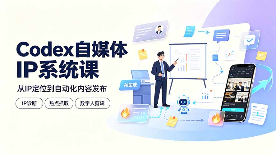 Codex自媒体IP系统课：IP诊断/热点抓取/IP蒸馏 Skill，爆款复刻数字人多平台自动发布教程-超级会员网