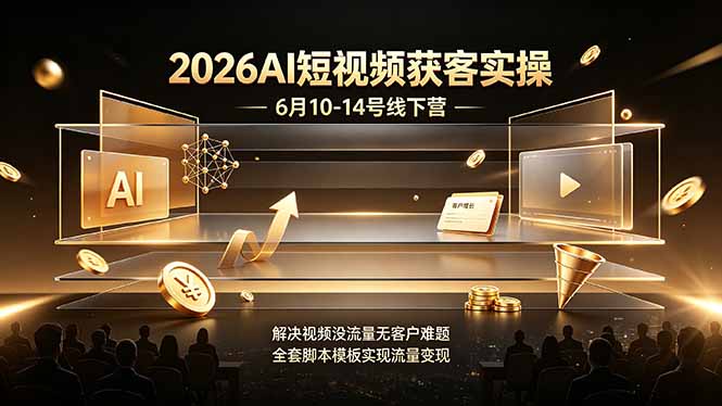 2026AI短视频获客实操6月10-14号线下营，解决视频没流量无客户难题，全套脚本模板实现流量变现-超级会员网