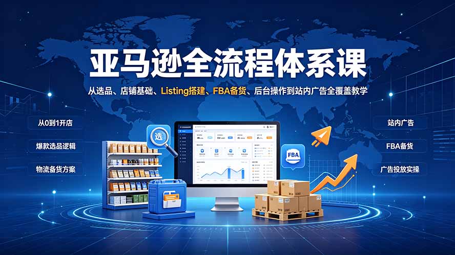 亚马逊全流程体系课：从选品、店铺基础、Listing搭建、FBA备货、后台操作到站内广告全覆盖教学-超级会员网