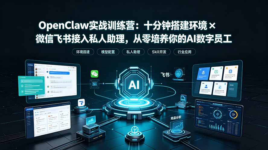 OpenClaw实战特训营：十分钟搭建环境×微信飞书接入私人助理，从零培养你的AI数字员工-超级会员网