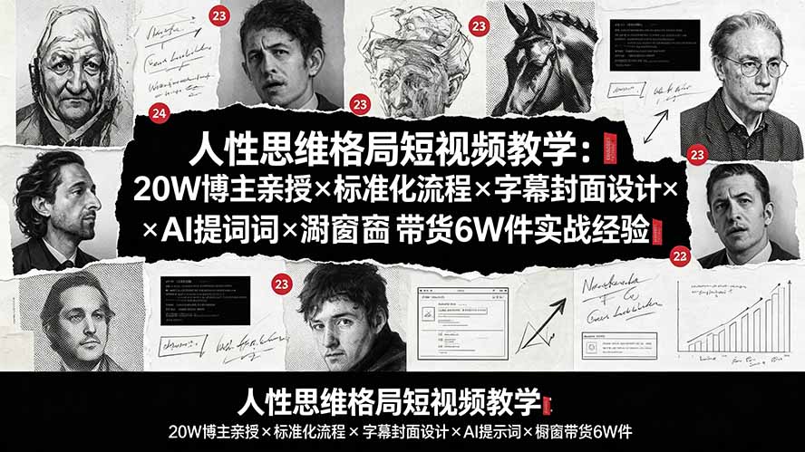 人性思维格局短视频教学：20W博主亲授×标准化流程×字幕封面设计×AI提示词×橱窗带货6W件实战经验-超级会员网