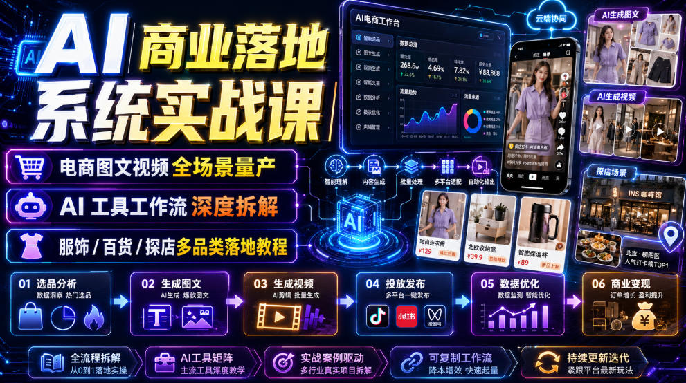 AI商业落地系统实战课｜电商图文视频全场景量产・AI工具工作流深度拆解・服饰/百货/探店多品类落地教程-超级会员网