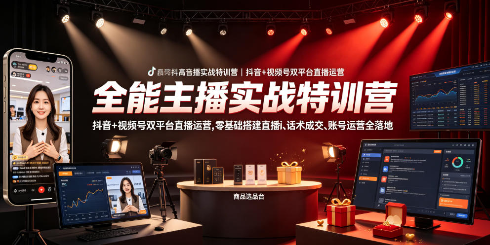 全能主播实战特训营｜抖音+视频号双平台直播运营，零基础搭建直播间、精准选品、话术成交、账号运营全落地-超级会员网