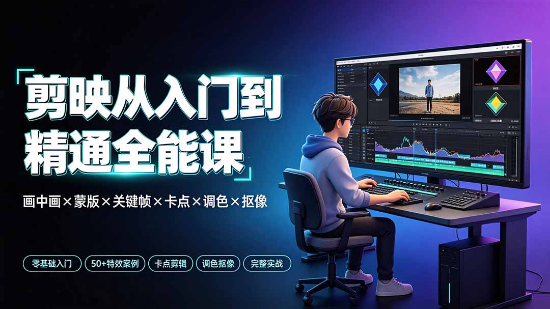 剪映从入门到精通全能课：画中画×蒙版×关键帧×卡点×调色×抠像，一站式掌握剪辑核心技能-超级会员网