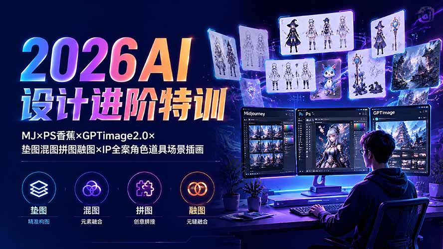 2026AI设计进阶特训：MJ×PS香蕉×GPTimage2.0×垫图混图拼图融图×IP全案角色道具场景插画-超级会员网