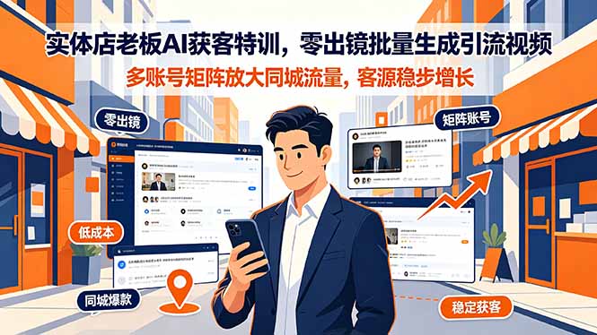 实体店老板AI获客特训，零出镜批量生成引流视频，多账号矩阵放大同城流量，客源稳步增长-超级会员网