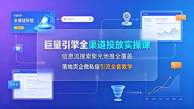 巨量引擎全渠道投放实操课，信息流搜索聚光地推全覆盖，落地页企微私信引流全套教学-超级会员网