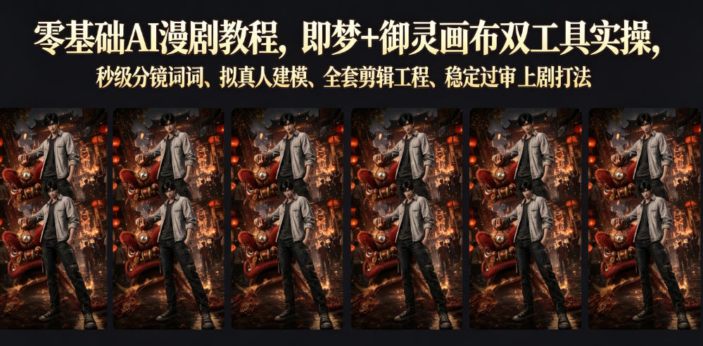 零基础AI漫剧教程，即梦+御灵画布双工具实操，秒级分镜提示词、拟真人建模、全套剪辑工程、稳定过审上剧打法-超级会员网