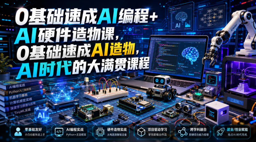 0基础速成AI编程+AI硬件造物课，0基础速成AI造物，AI时代的大满贯课程-超级会员网