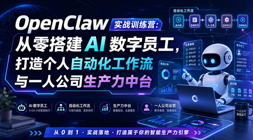 OpenClaw实战训练营：从零搭建AI数字员工，打造个人自动化工作流与一人公司生产力中台-超级会员网