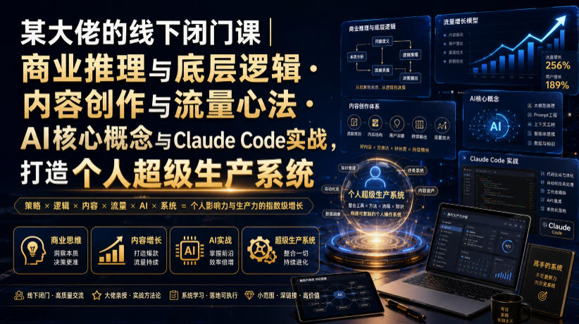 某大佬的线下闭门课｜商业推理与底层逻辑・内容创作与流量心法・AI核心概念与Claude Code实战，打造个人超级生产系统【录音+图片】-超级会员网