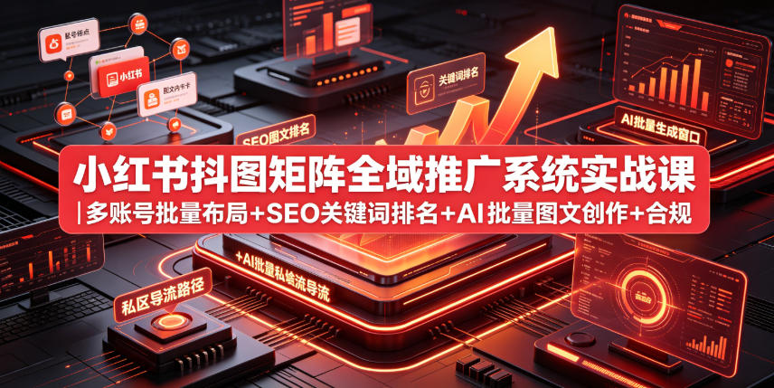 小红书抖图矩阵全域推广系统实战课｜多账号批量布局+SEO关键词排名+AI批量图文创作+合规私域导流完整落地教程-超级会员网