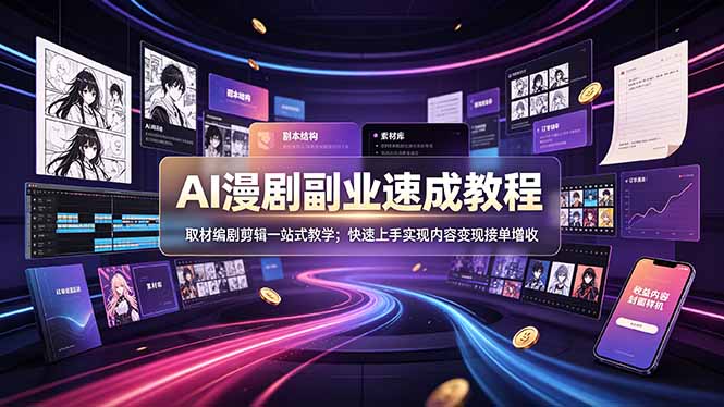 AI漫剧副业速成教程，取材编剧剪辑一站式教学；快速上手实现内容变现接单增收-超级会员网