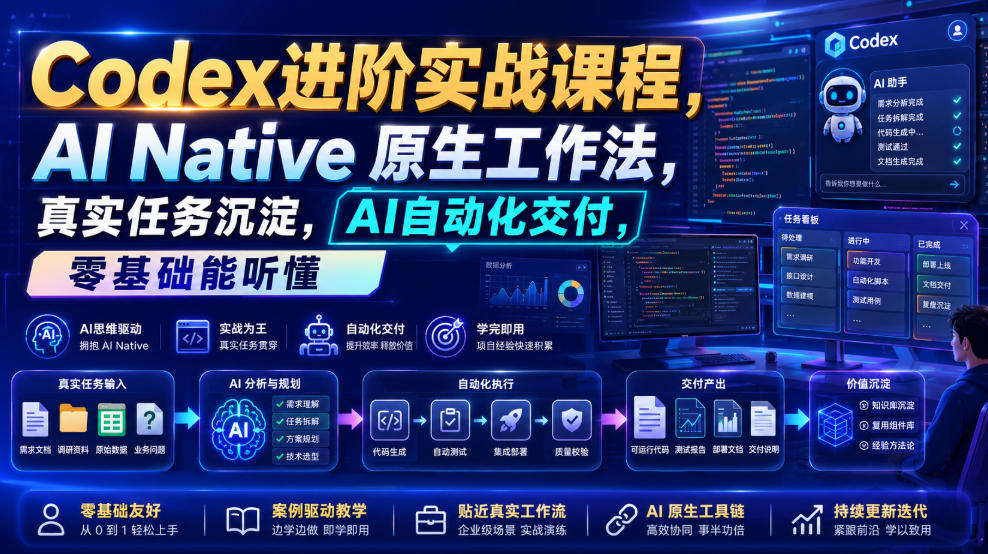 Codex进阶实战课｜AI Native原生工作法，22节真实任务落地，从配置到AI自动化交付全链路教程-超级会员网
