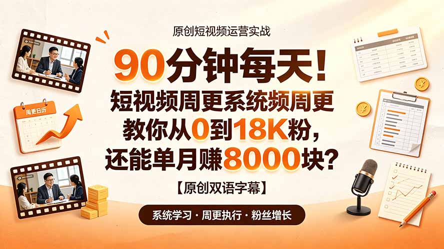 90 分钟每天！短视频周更系统教你从 0 到 18K 粉，还能单月赚 8000 块？【原创双语字幕】-超级会员网