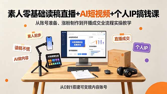 素人零基础读稿直播+AI短视频+个人IP搞钱课，从账号准备、涨粉制作到开播成交全流程实操教学-超级会员网