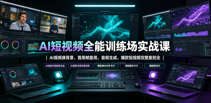 AI短视频全能训练场实战课｜AI视频换背景、首尾帧复用、音频生成、爆款短视频完整复刻全套实操教学-超级会员网