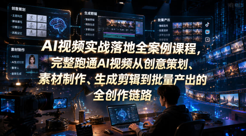 AI视频实战落地全案例课程，完整跑通AI视频从创意策划、素材制作、生成剪辑到批量产出的全创作链路-超级会员网