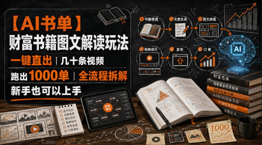 【AI书单】财富书籍图文解读玩法，一键直出，几十条视频，跑出1000单，全流程拆解，新手也可以上手-超级会员网