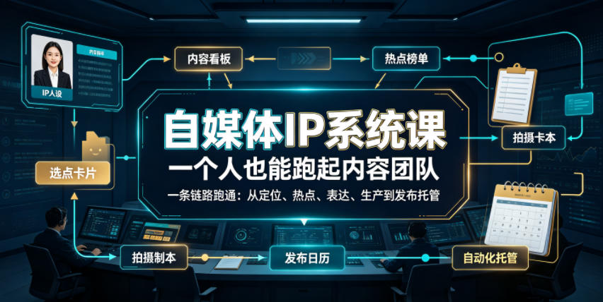 自媒体IP系统课，一个人也能跑起内容团队，一条链路跑通，从定位、热点、表达、生产到发布托管-超级会员网