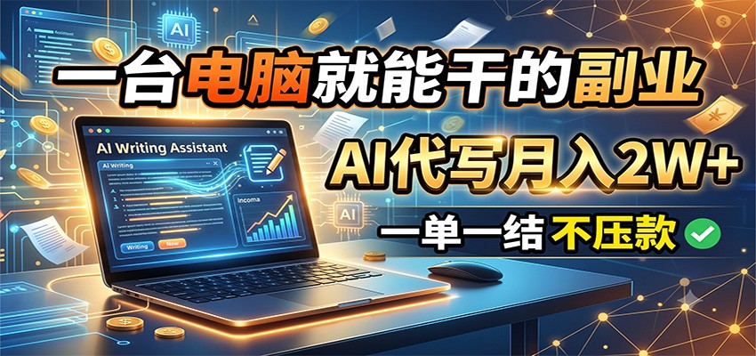 一台电脑就能干的副业，AI代写月入2W+，一单一结不压款-超级会员网