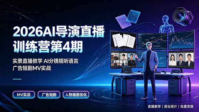 2026AI导演直播训练营第4期，实景直播教学AI分镜视听语言，广告短剧MV实战，解决人物画面崩坏痛点-超级会员网