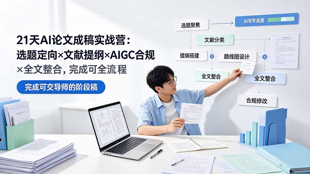 21天AI论文成稿实战营：选题定向×文献提纲×AIGC合规×全文整合，完成可交导师的阶段稿-超级会员网