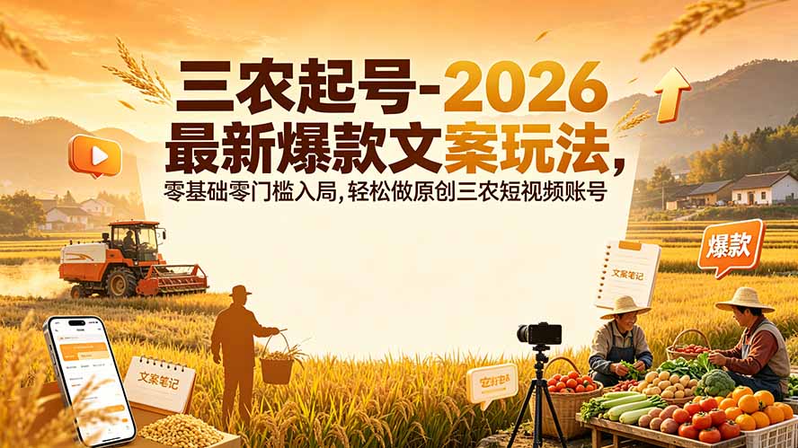 三农起号-2026 最新爆款文案玩法，零基础零门槛入局，轻松做原创三农短视频账号-超级会员网