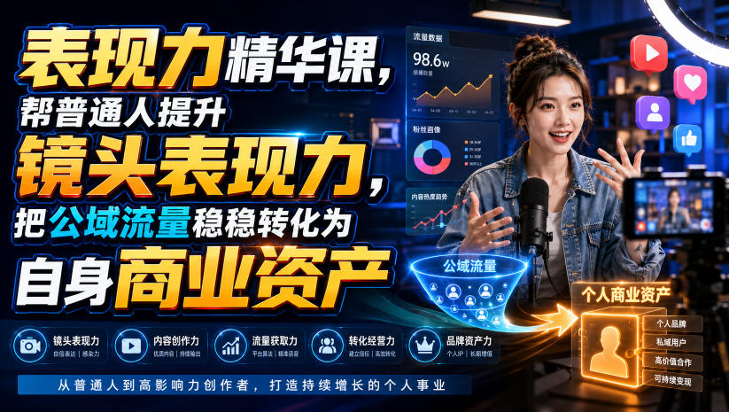 表现力精华课，帮普通人提升镜头表现力，把公域流量稳稳转化为自身商业资产-超级会员网
