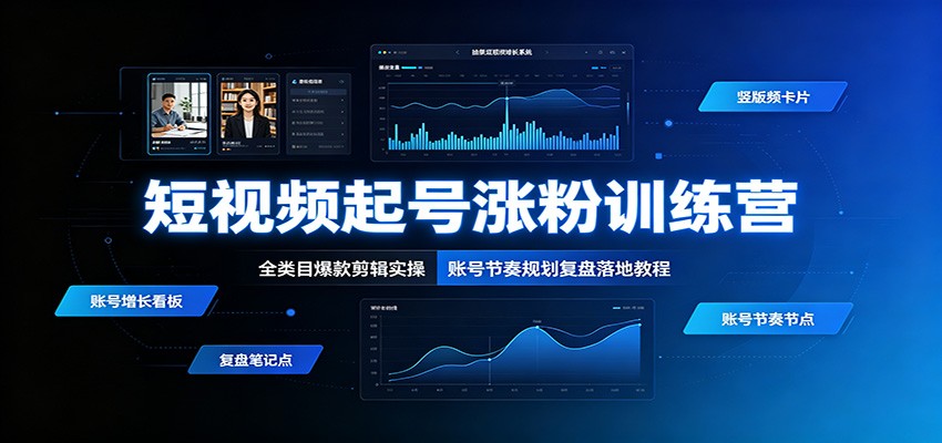 短视频起号涨粉训练营：全类目爆款剪辑实操，账号节奏规划复盘落地教程-超级会员网