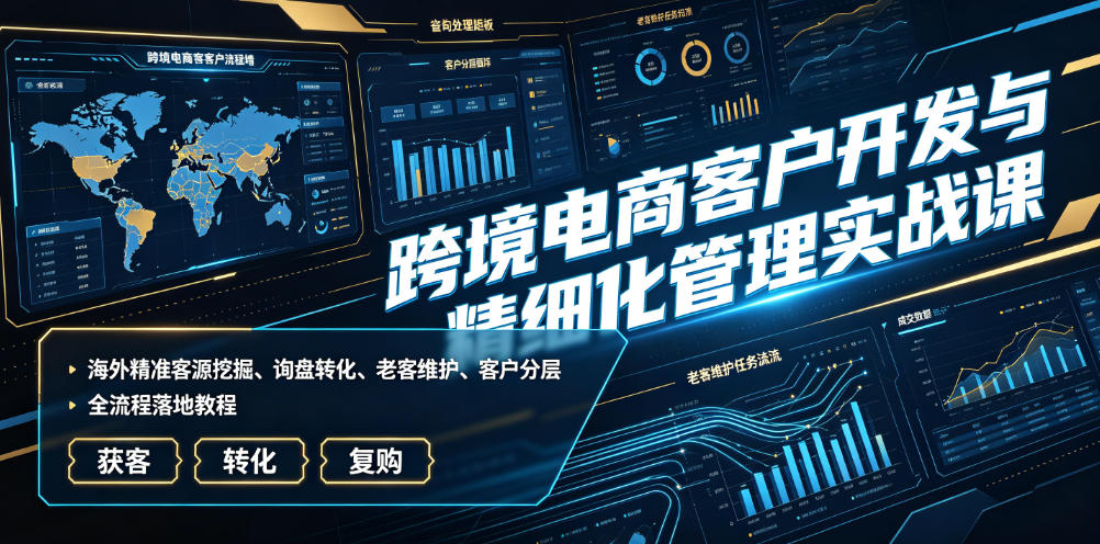 跨境电商客户开发与精细化管理实战课｜海外精准客源挖掘、询盘转化、老客维护、客户分层全流程落地教程-超级会员网