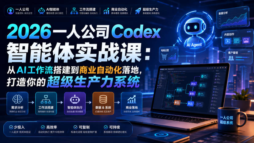 2026一人公司Codex智能体实战课：从AI工作流搭建到商业自动化落地，打造你的超级生产力系统-超级会员网