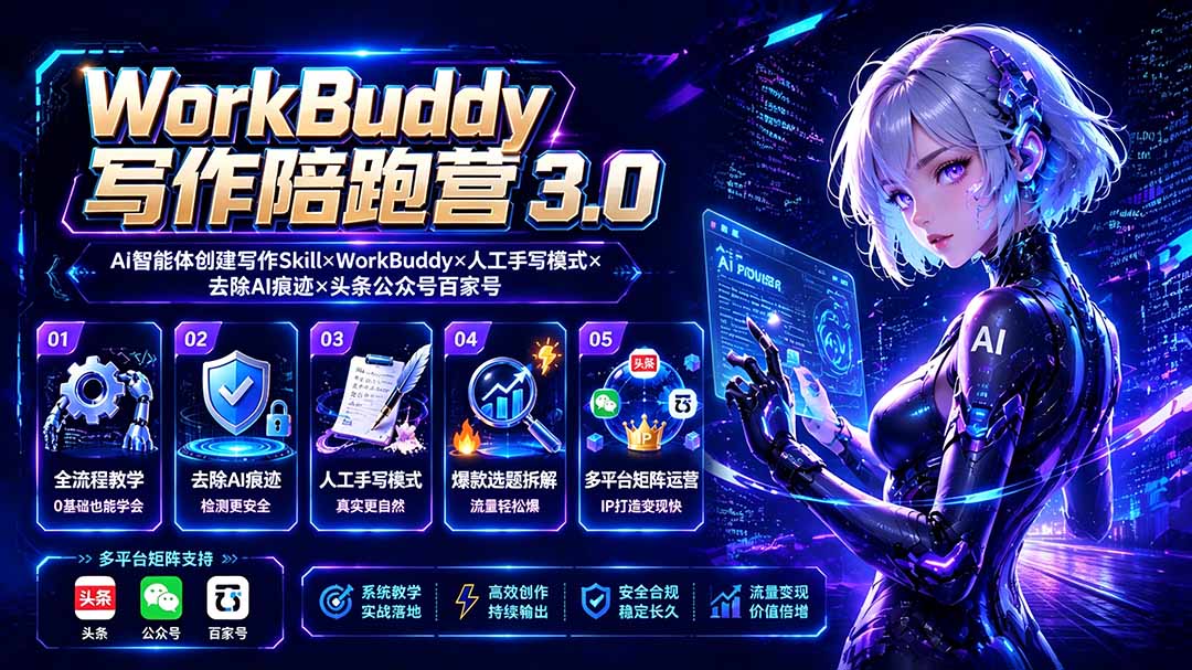 WorkBuddy写作陪跑营3.0-更新：Ai智能体创建写作Skill×WorkBuddy×人工手写模式×去除AI痕迹×头条公众号百家号-超级会员网