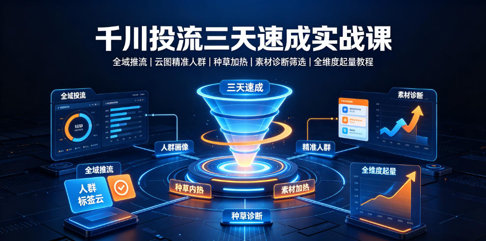 千川投流三天速成实战课｜全域推流、云图精准人群、种草加热、素材诊断筛选全维度起量教程-超级会员网