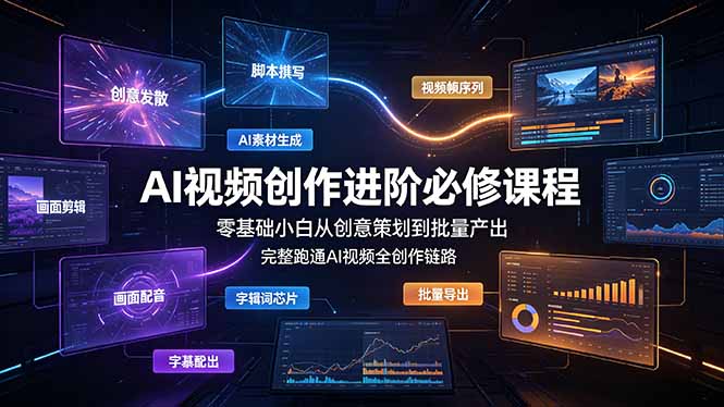 AI视频创作进阶必修课程：零基础小白从创意策划到批量产出，完整跑通AI视频全创作链路-超级会员网