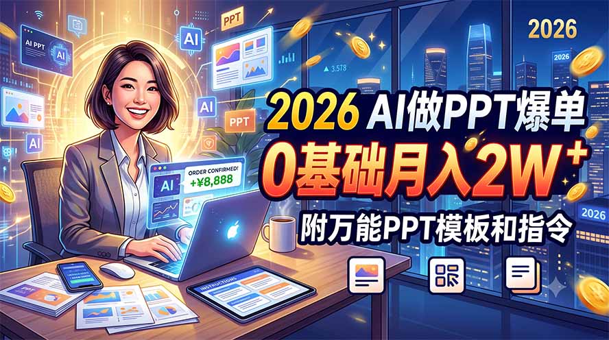 2026 AI做PPT爆单，0基础月入2W，附万能PPT模板和指令-超级会员网