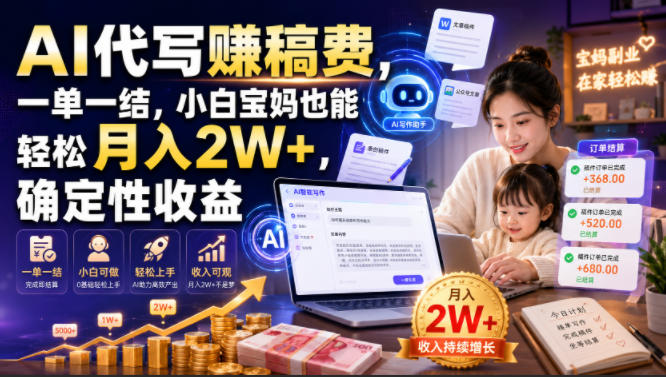 AI代写賺稿费，一单一结，小白宝妈也能轻松月入2W+，确定性收益【揭秘】-超级会员网