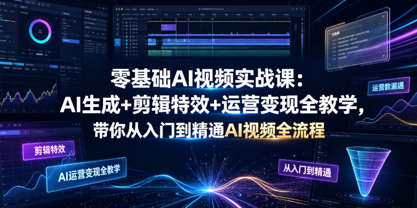 零基础AI视频实战课：AI生成+剪辑特效+运营变现全教学，带你从入门到精通AI视频全流程-超级会员网