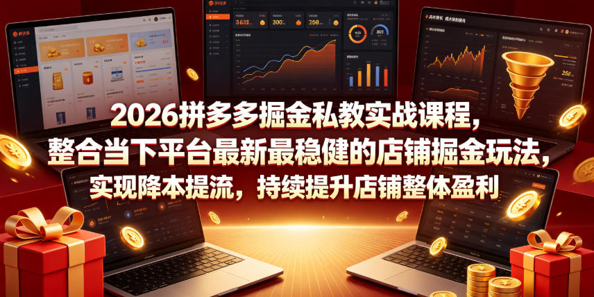 2026拼多多掘金私教实战课程，整合当下平台最新最稳健的店铺掘金玩法，实现降本提流，持续提升店铺整体盈利-超级会员网