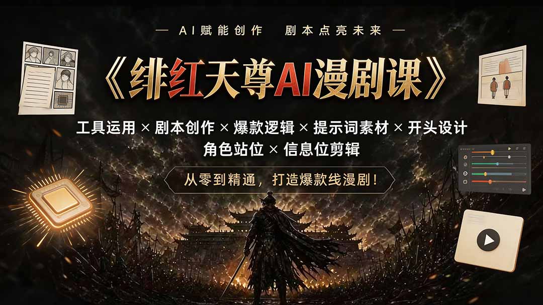 绯红天尊AI漫剧课｜工具运用×剧本创作×爆款逻辑×提示词素材×开头设计×角色站位×信息位剪辑-超级会员网