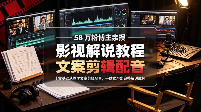 58 万粉博主荧幕春秋亲授影视解说教程｜零基础从零学文案剪辑配音，一站式产出完整解说成片-超级会员网