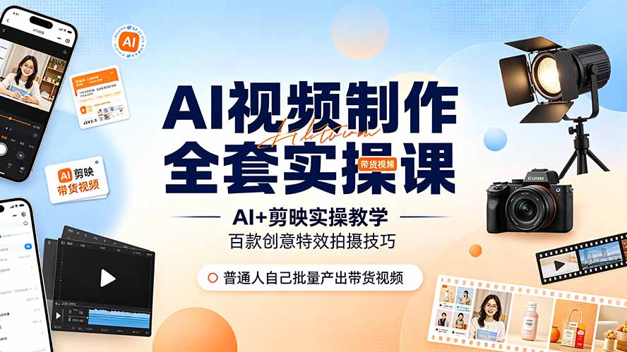AI视频制作全套实操课，多款AI工具搭配剪映教学，百种特效运镜拍摄实操，抖音账号带货运营全覆盖-超级会员网