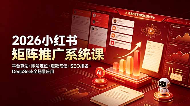 2026小红书矩阵推广系统课：平台算法+账号定位+爆款笔记+SEO排名+DeepSeek全场景应用-超级会员网