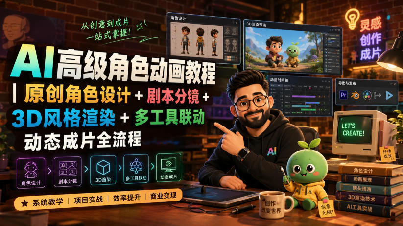 AI高级角色动画教程｜原创角色设计+剧本分镜+3D风格渲染+多工具联动动态成片全流程【中英字幕】-超级会员网
