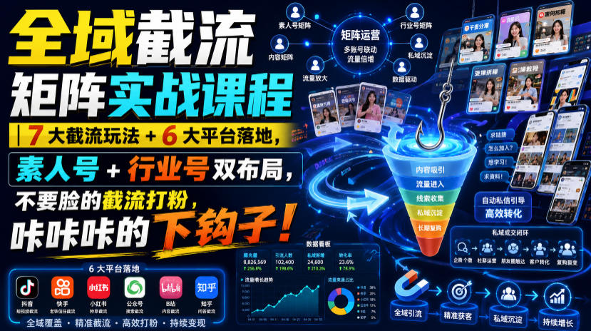 全域截流矩阵实战课程｜7大截流玩法+6大平台落地，素人号+行业号双布局，不要脸的截流打粉，咔咔咔的下钩子！-超级会员网
